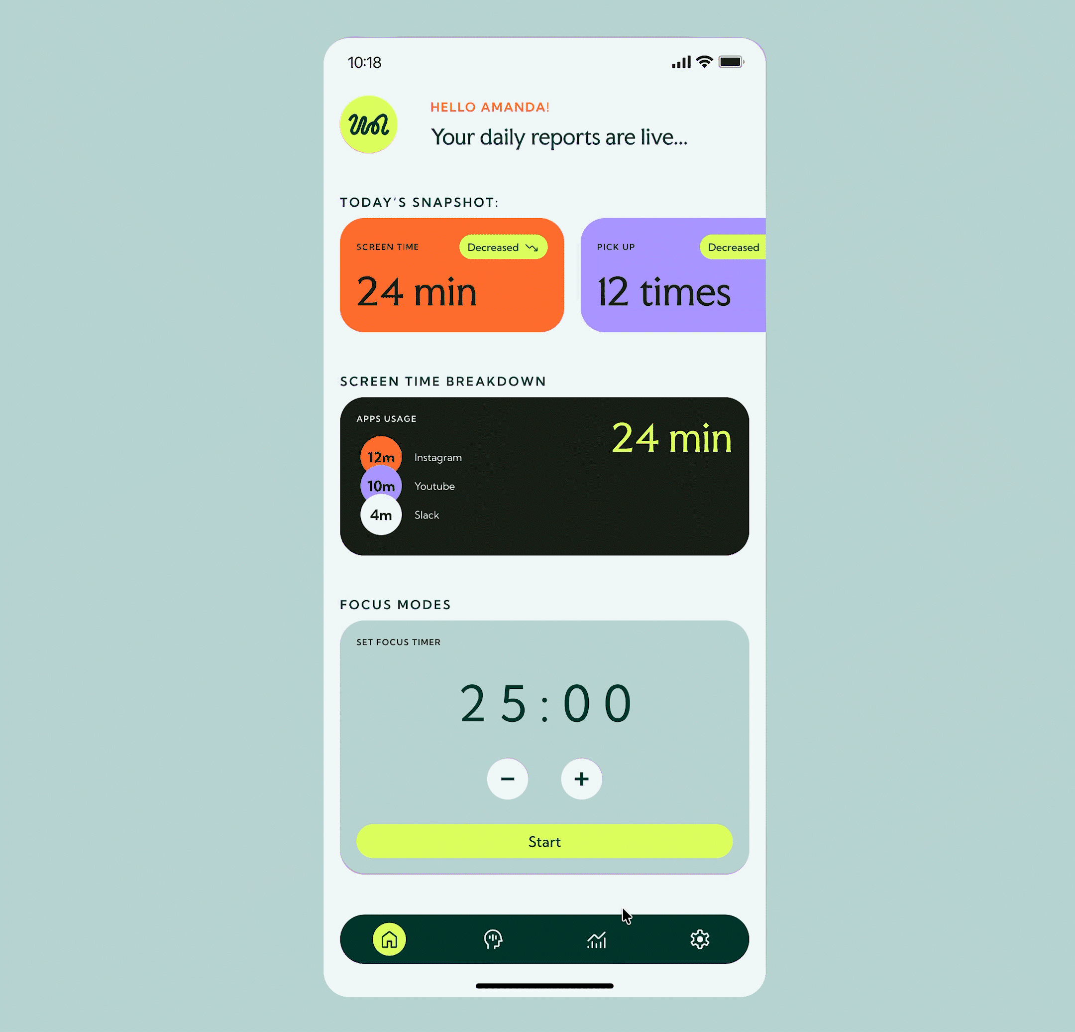 Animated Unpluggd mindful nudges interface.